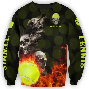 Custom Skull Tennis Sweatshirt Zip Hoodie, 3D All Over Print Tennis Shirt, Tennis Team Club Uniform