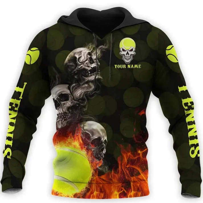 Custom Skull Tennis Sweatshirt Zip Hoodie, 3D All Over Print Tennis Shirt, Tennis Team Club Uniform