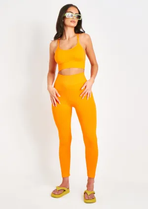 Cyndi Orange Seamless Ribbed High Waisted Leggings