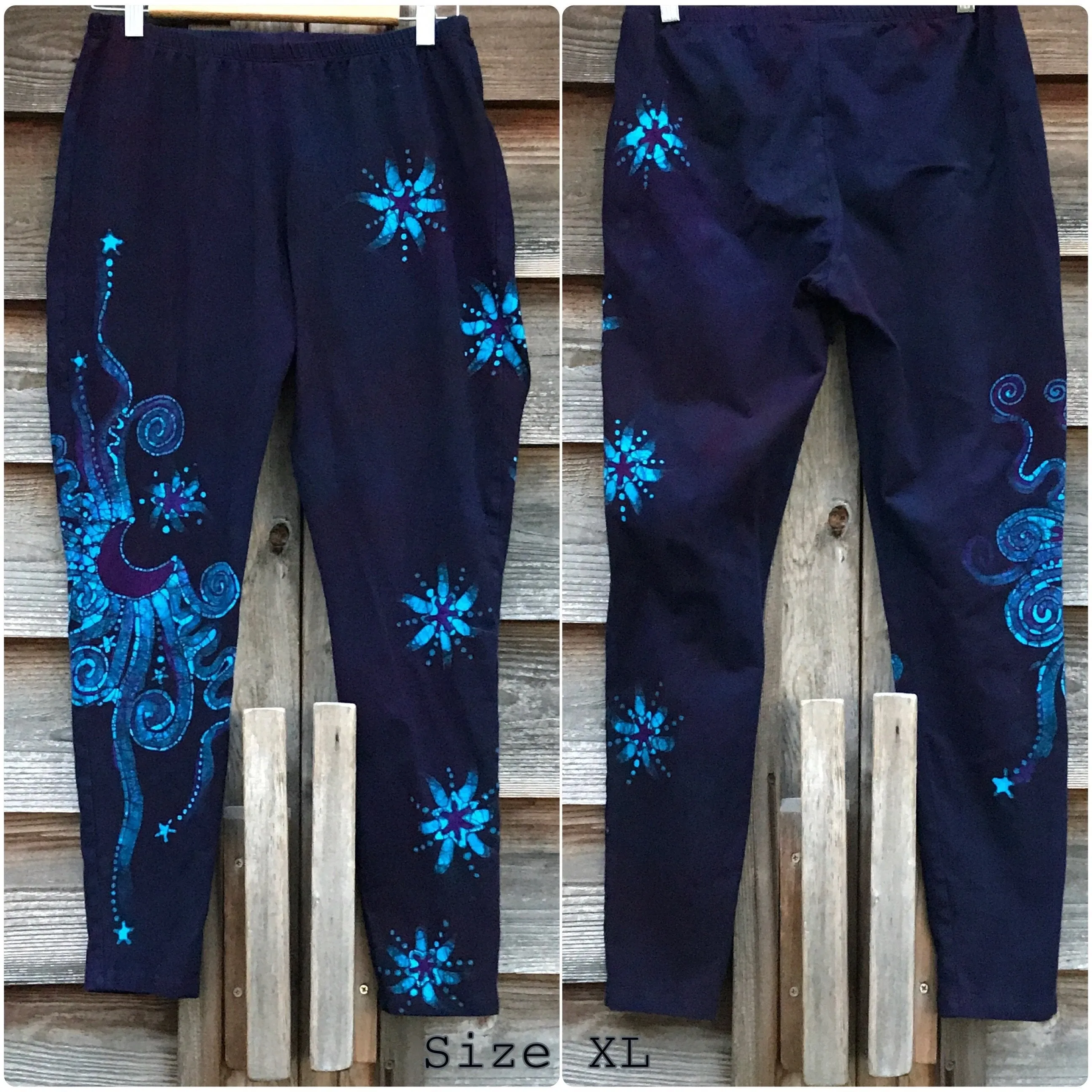 Deep Purple and Turquoise Moon & Star Batik Size XL Leggings
