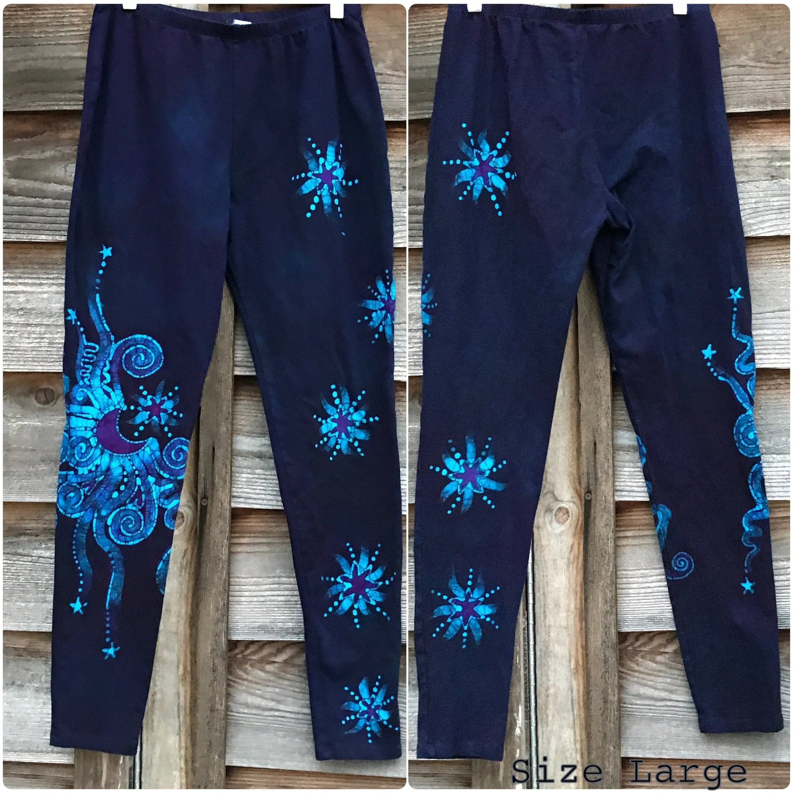 Deep Purple and Turquoise Moon & Star Batik Size XL Leggings