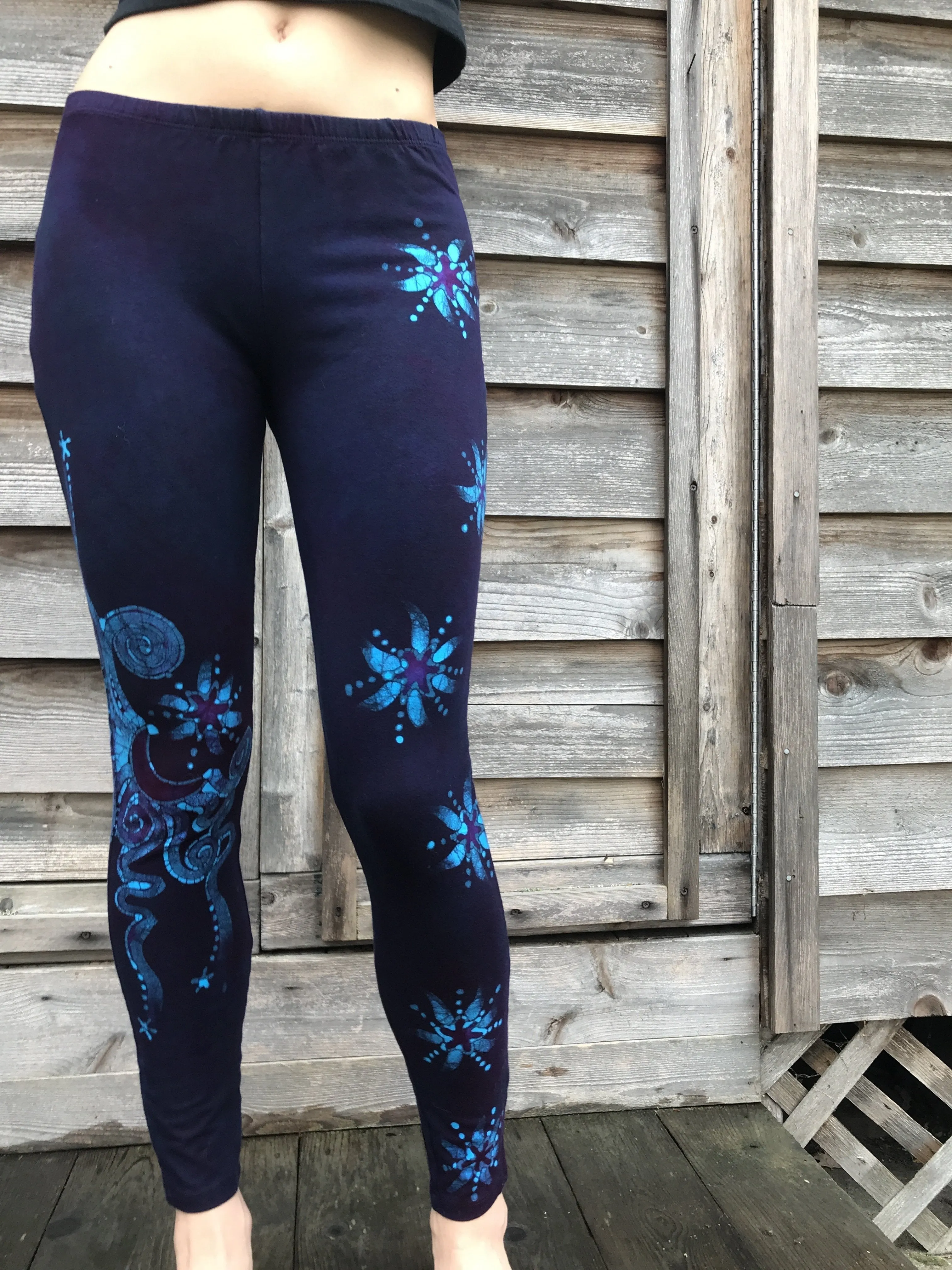 Deep Purple and Turquoise Moon & Star Batik Size XL Leggings
