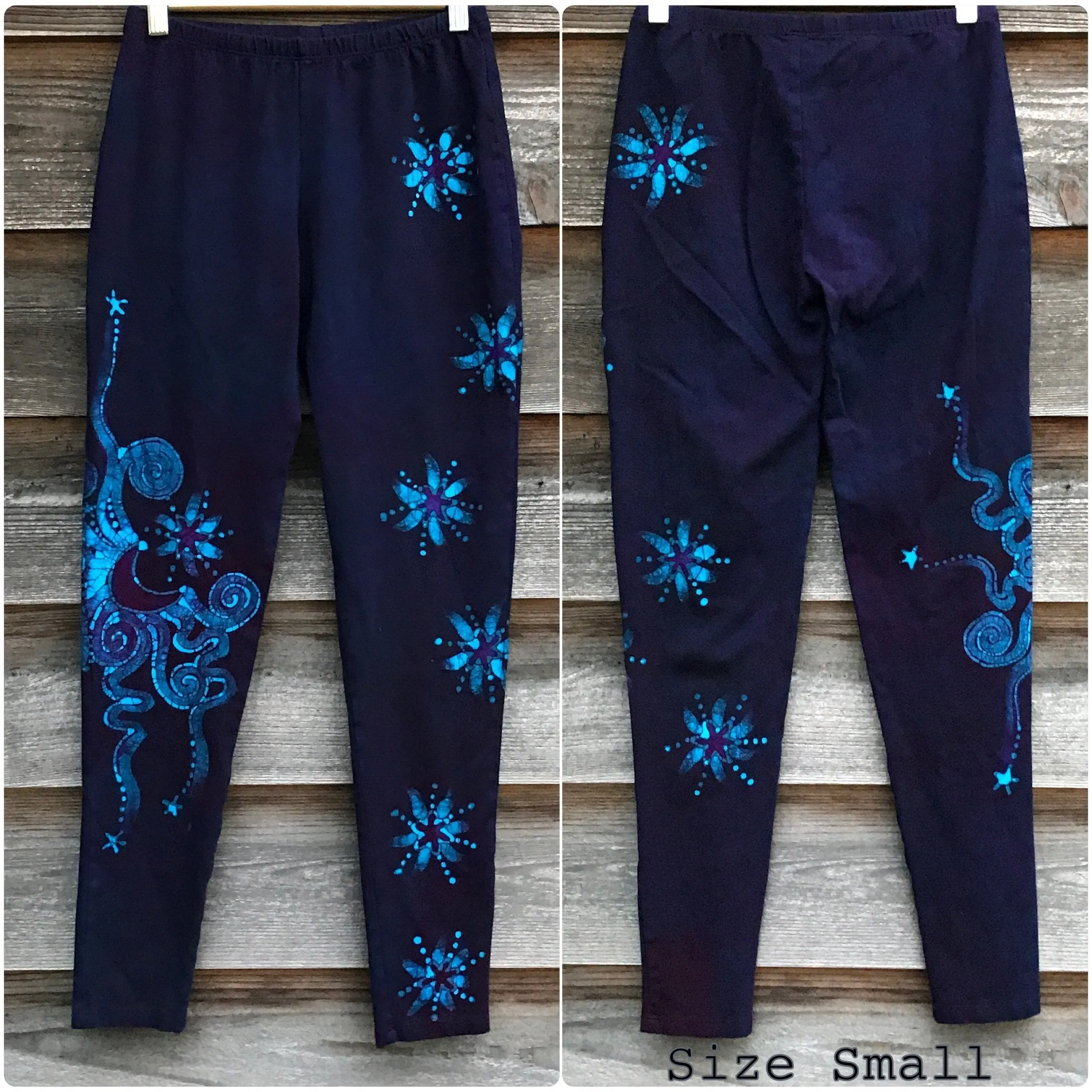 Deep Purple and Turquoise Moon & Star Batik Size XL Leggings