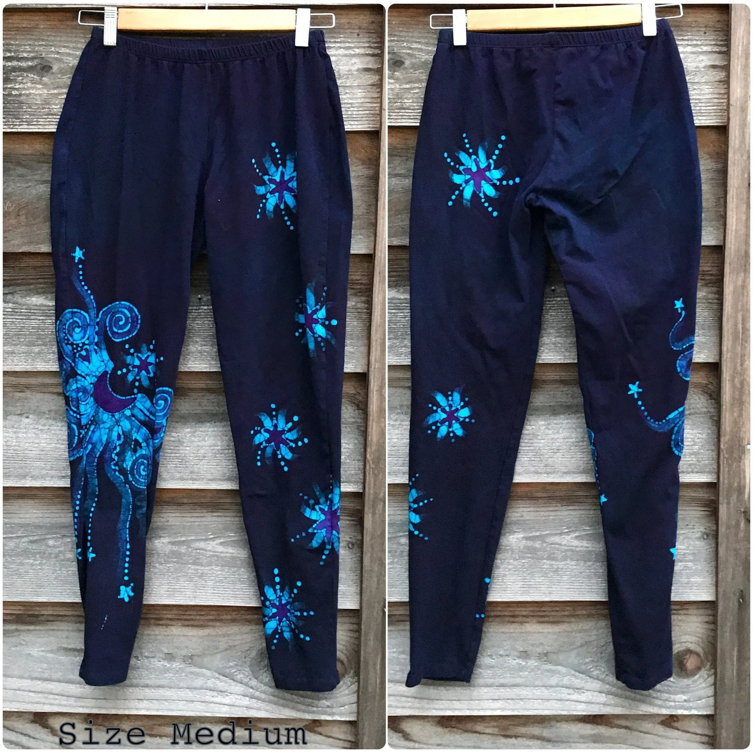 Deep Purple and Turquoise Moon & Star Batik Size XL Leggings