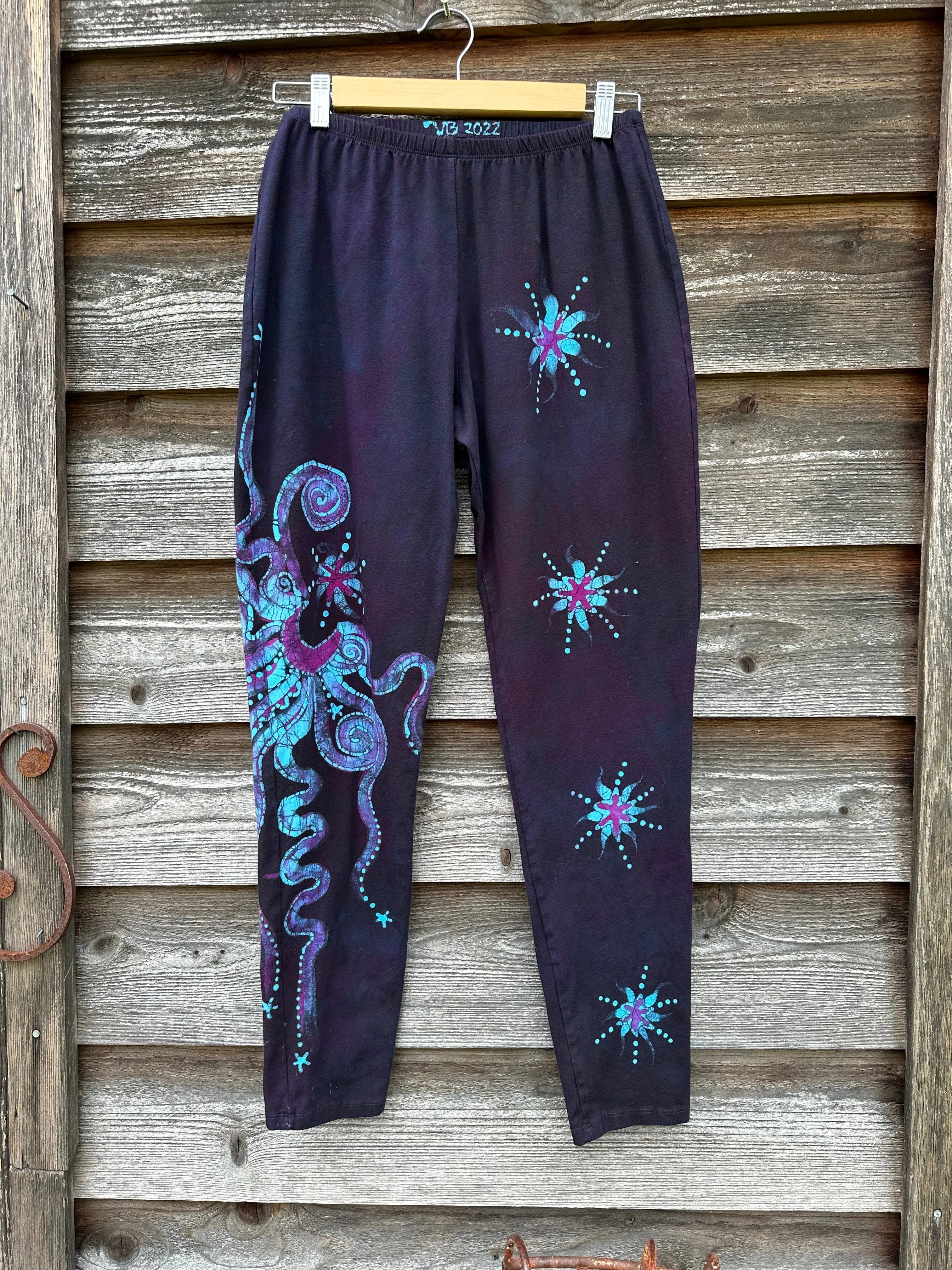 Deep Purple and Turquoise Moon & Star Batik Size XL Leggings