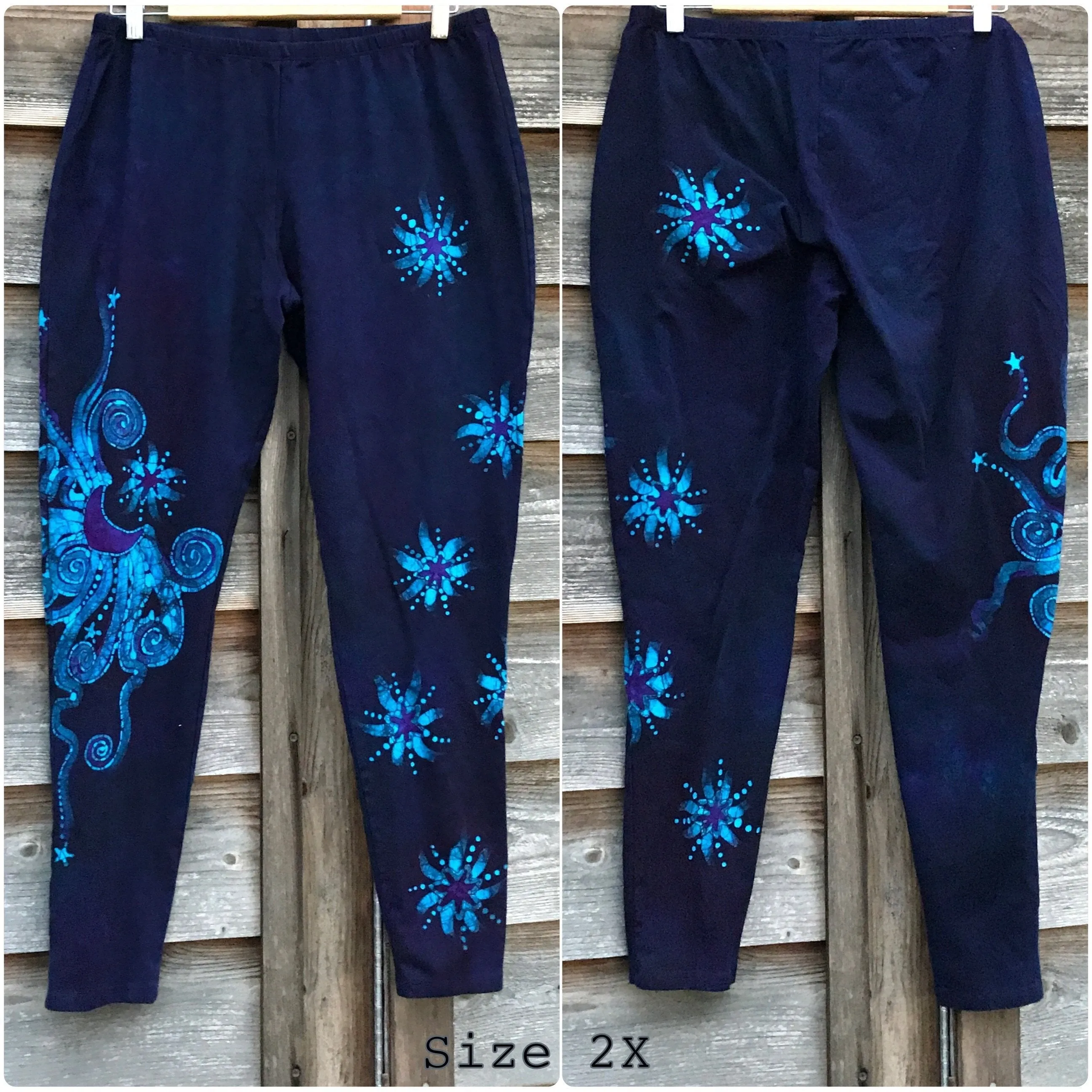 Deep Purple and Turquoise Moon & Star Batik Size XL Leggings