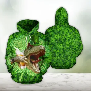 Dinosaur And Beer St Patrick's Day All Over Print For Men Women, Shamrock Pattern Shirt