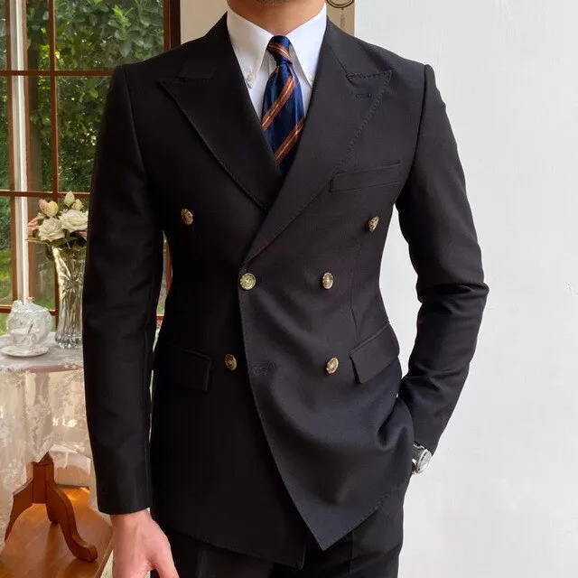 Double Breasted Button Decoration Polyester Blazer