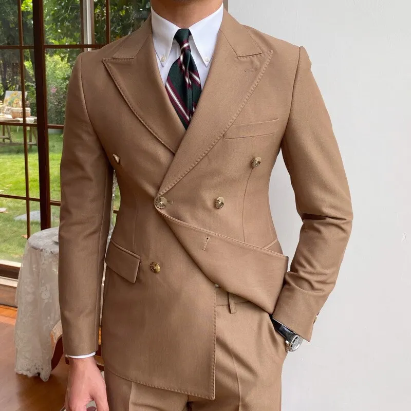 Double Breasted Button Decoration Polyester Blazer