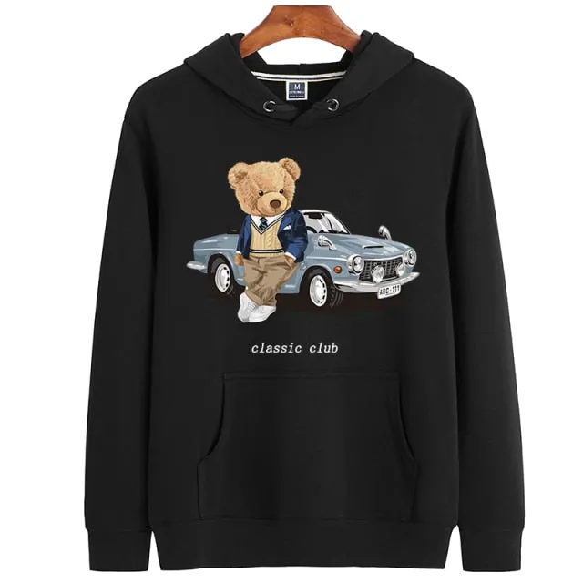 Eco-Friendly Vintage Car Bear Hoodie