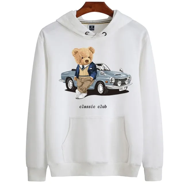Eco-Friendly Vintage Car Bear Hoodie