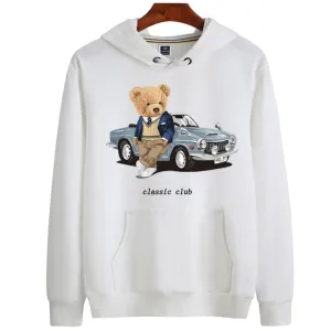 Eco-Friendly Vintage Car Bear Hoodie