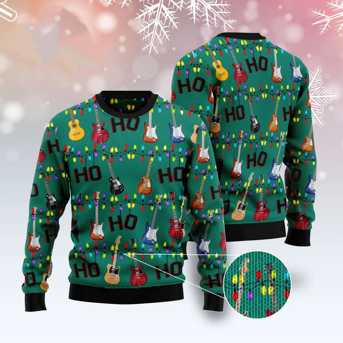 Electric Guitar Hohoho Ugly Christmas Sweater, Perfect Sweater Shirt for Guitar Lovers