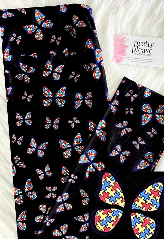 Embrace Different Autism Awareness Butterflies SOFT Leggings Puzzle Pieces rts