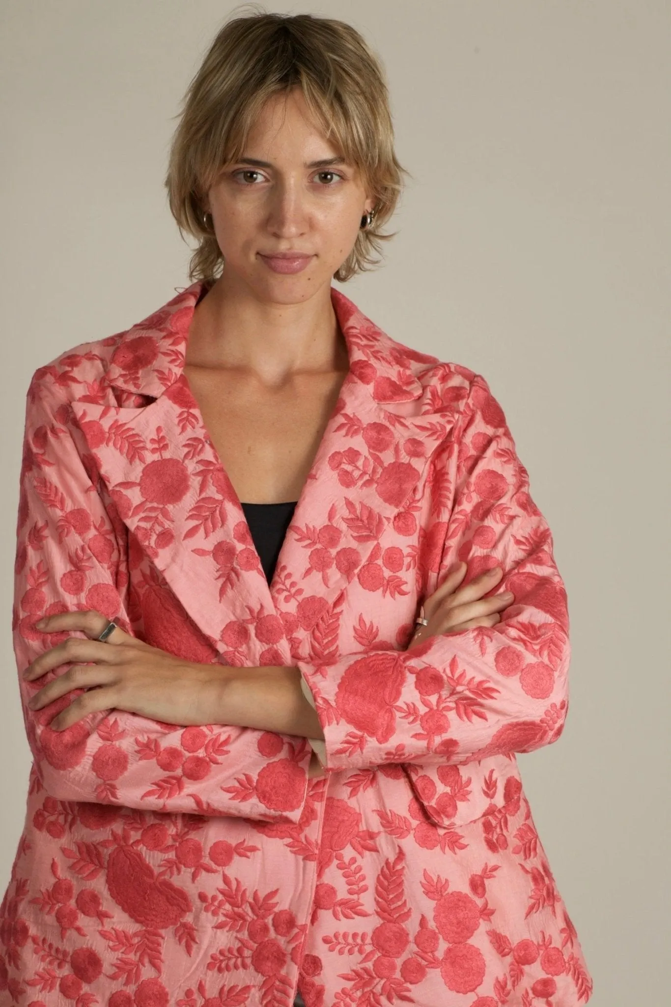 EMBROIDERED PINK FLOWER BLAZER JACKET AGLAIA