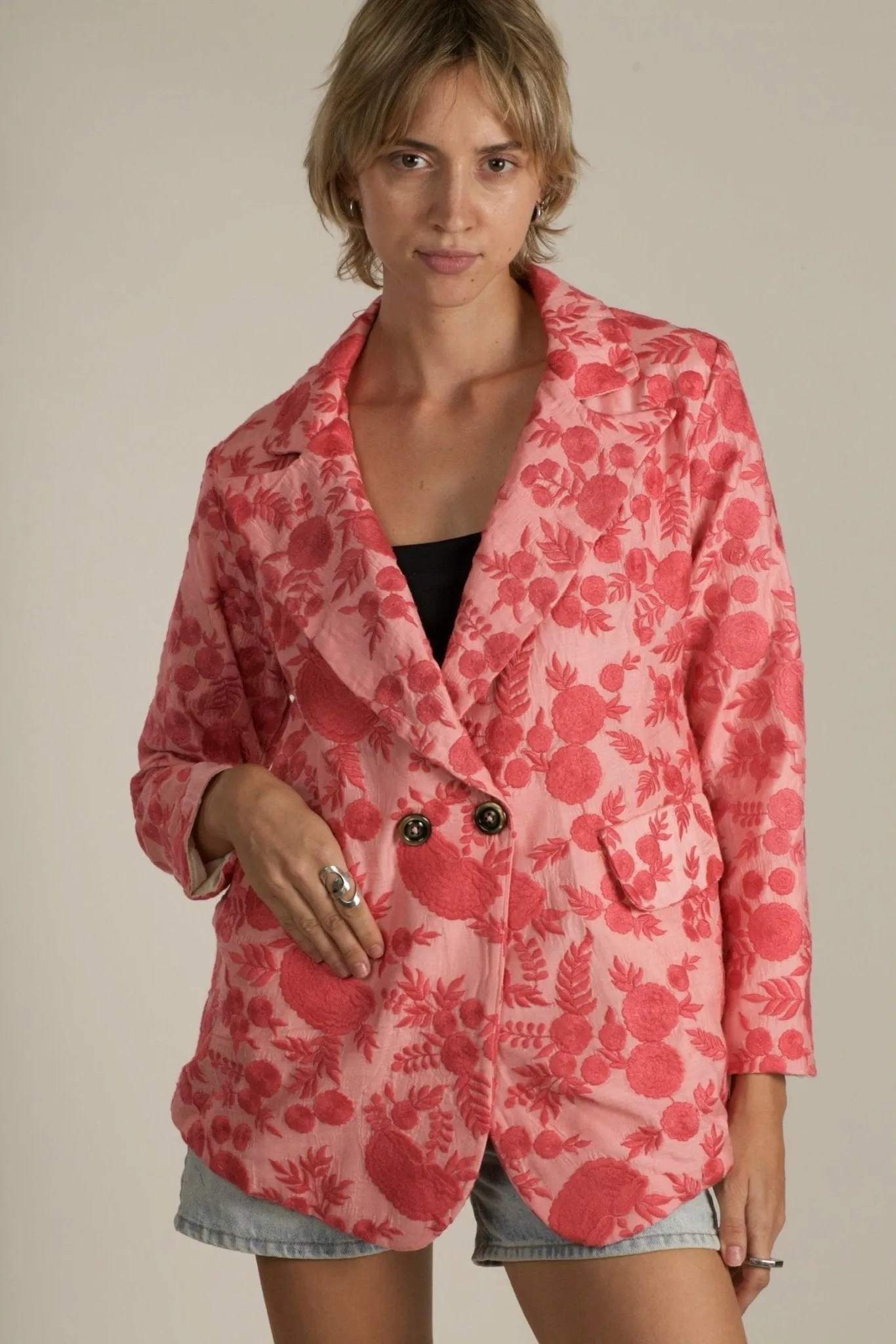 EMBROIDERED PINK FLOWER BLAZER JACKET AGLAIA