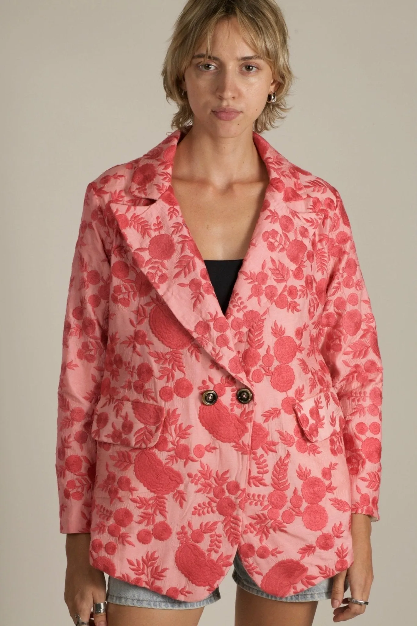 EMBROIDERED PINK FLOWER BLAZER JACKET AGLAIA