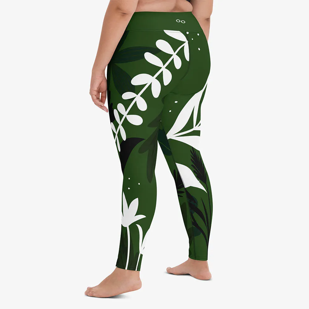 Floral Leggings "Night Garden" Green/White