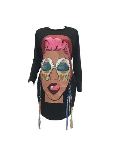 Funky Fresh 3D print detail oversize sweater tshirt dress