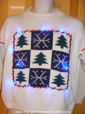 Funny Christmas Sweater with Lights Nordic Trees