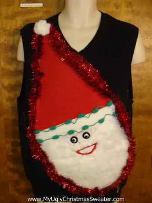 Furry Faced Santa Tacky Christmas Sweater Vest