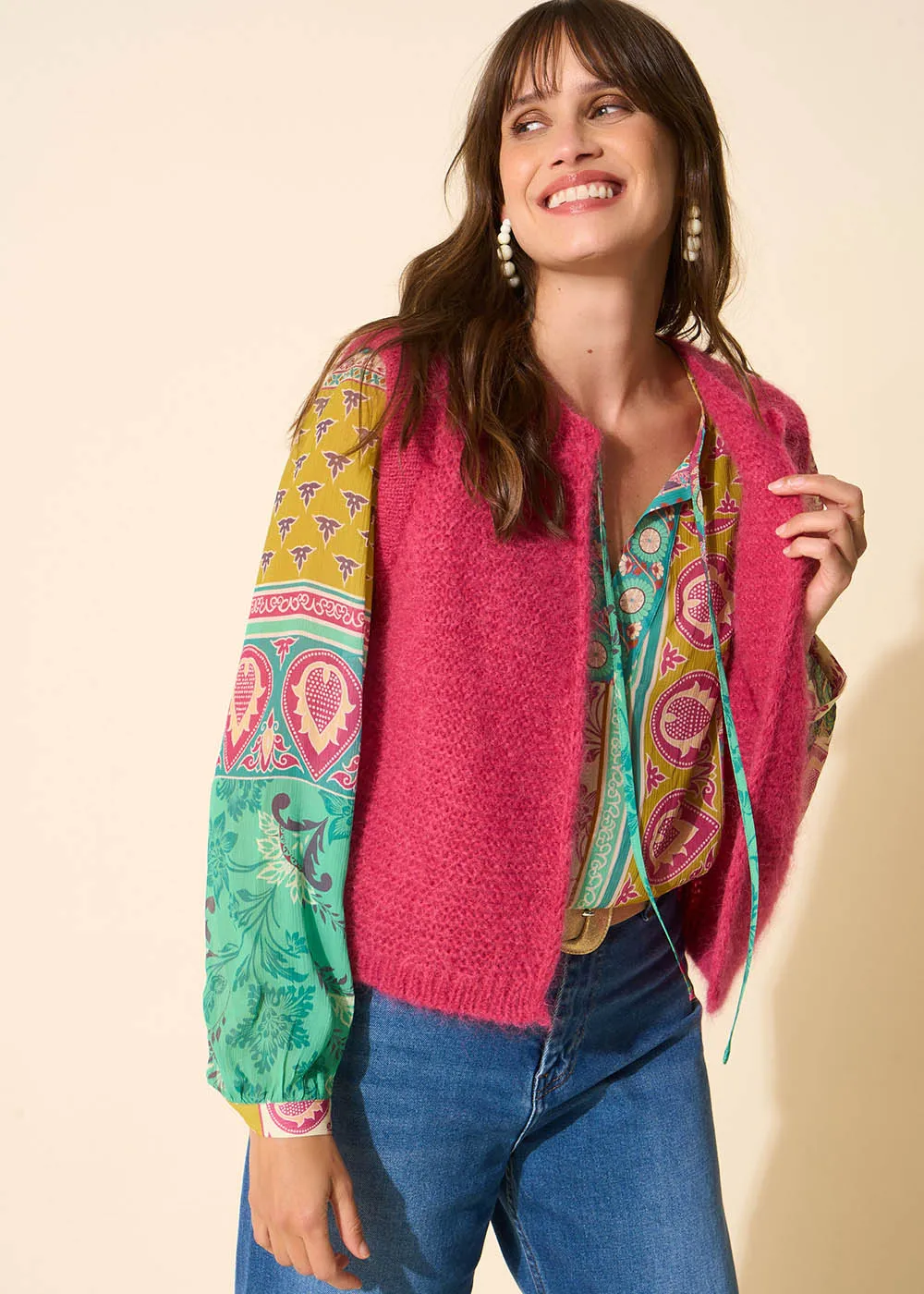 Gilet court sans manches en mohair