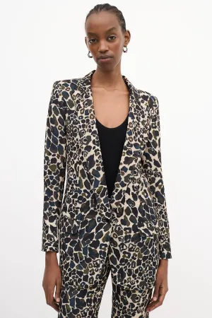 Green & Beige Camouflage Peak Lapel Blazer
