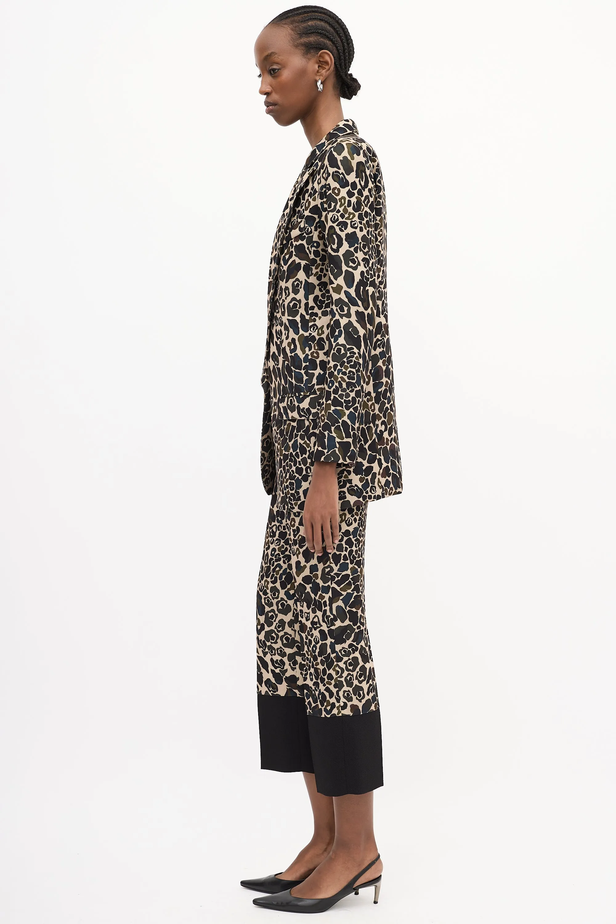 Green & Beige Camouflage Peak Lapel Blazer