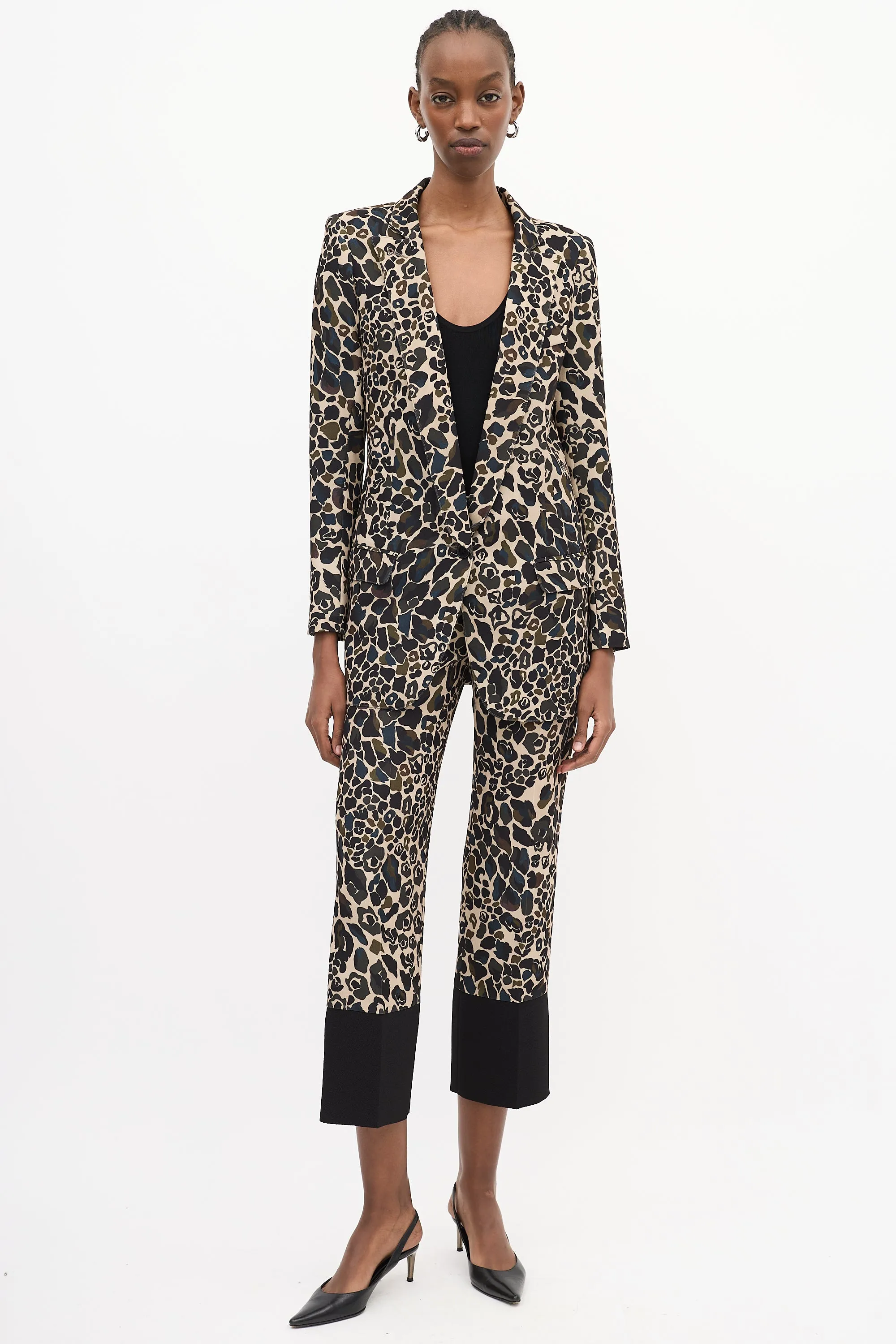 Green & Beige Camouflage Peak Lapel Blazer
