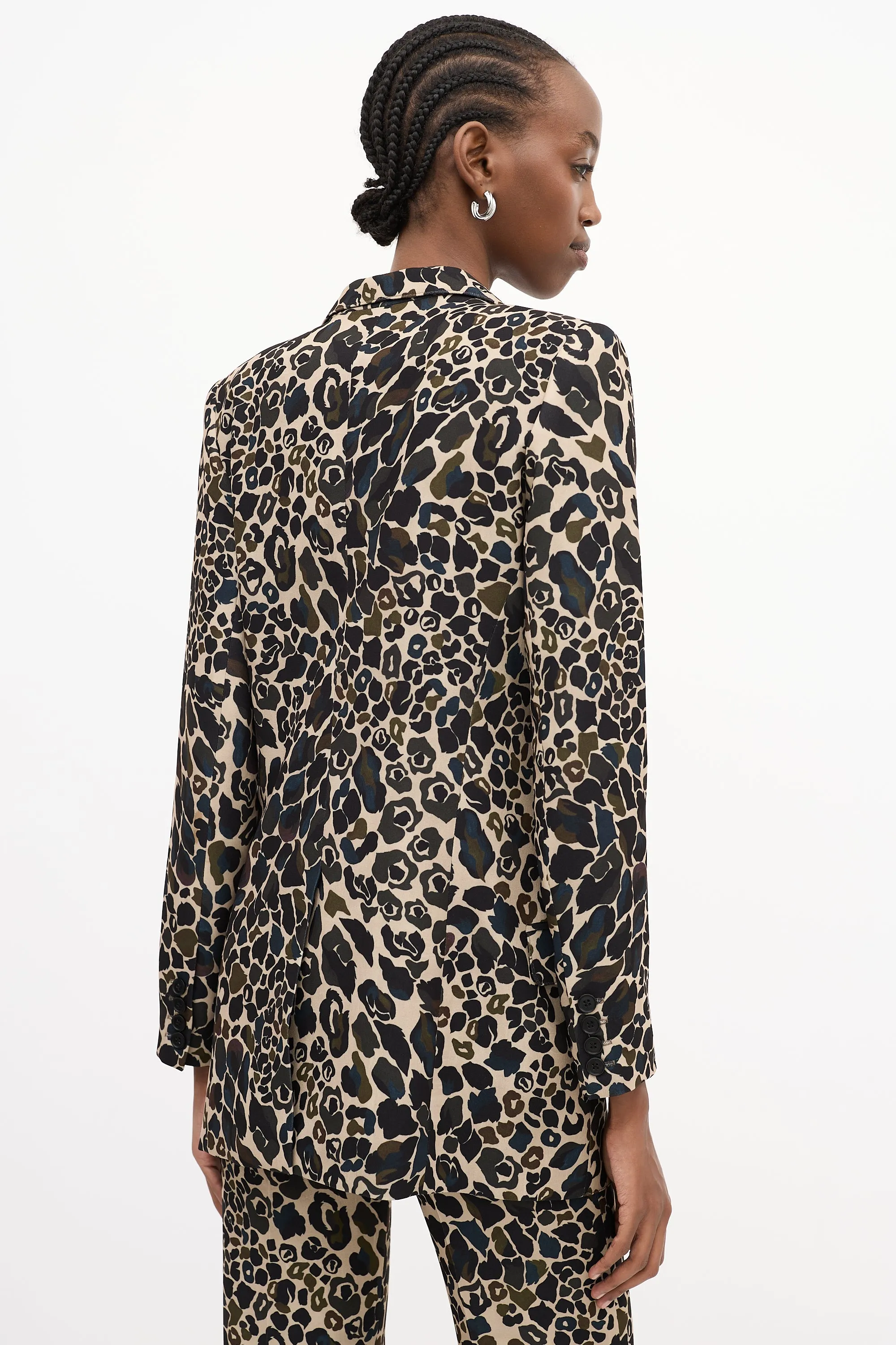 Green & Beige Camouflage Peak Lapel Blazer