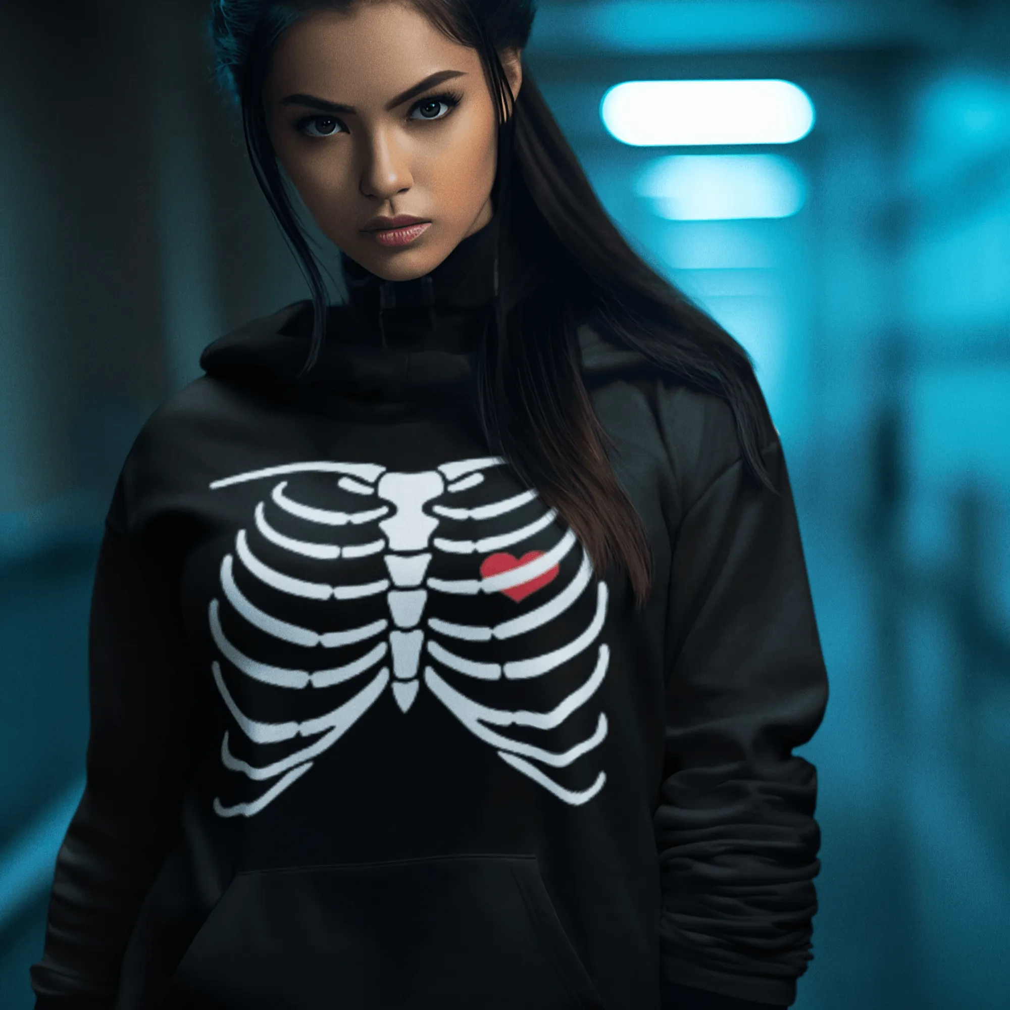 Halloween Hoodie Bones And Heart Midweight Ultra Soft Blended Cotton Pullover
