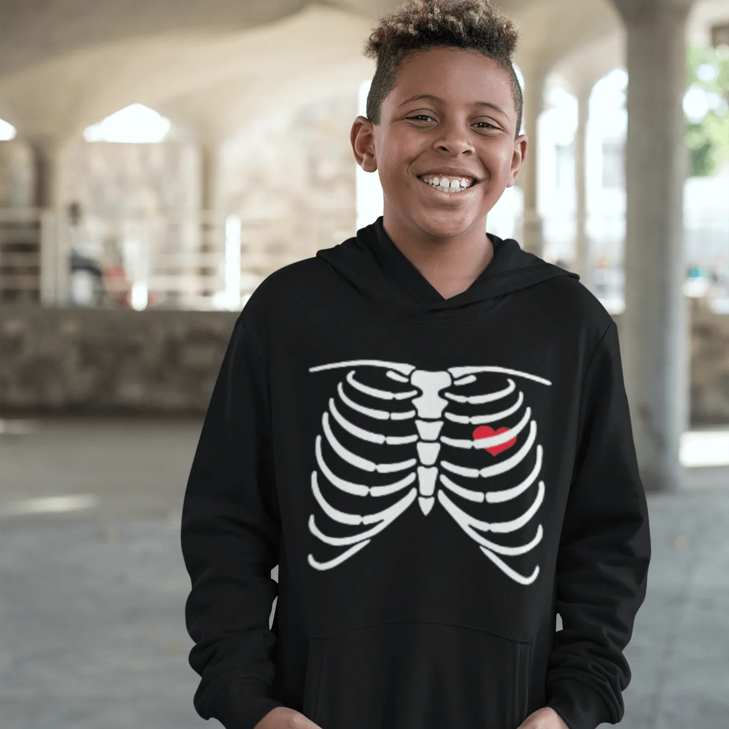 Halloween Hoodie Bones And Heart Midweight Ultra Soft Blended Cotton Pullover