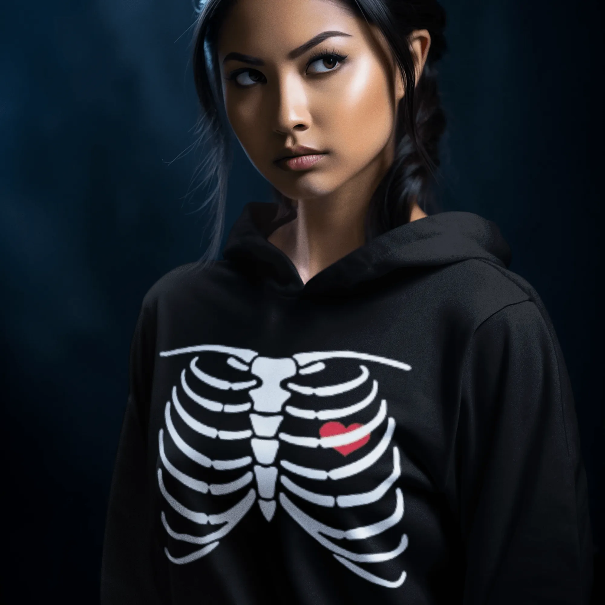Halloween Hoodie Bones And Heart Midweight Ultra Soft Blended Cotton Pullover