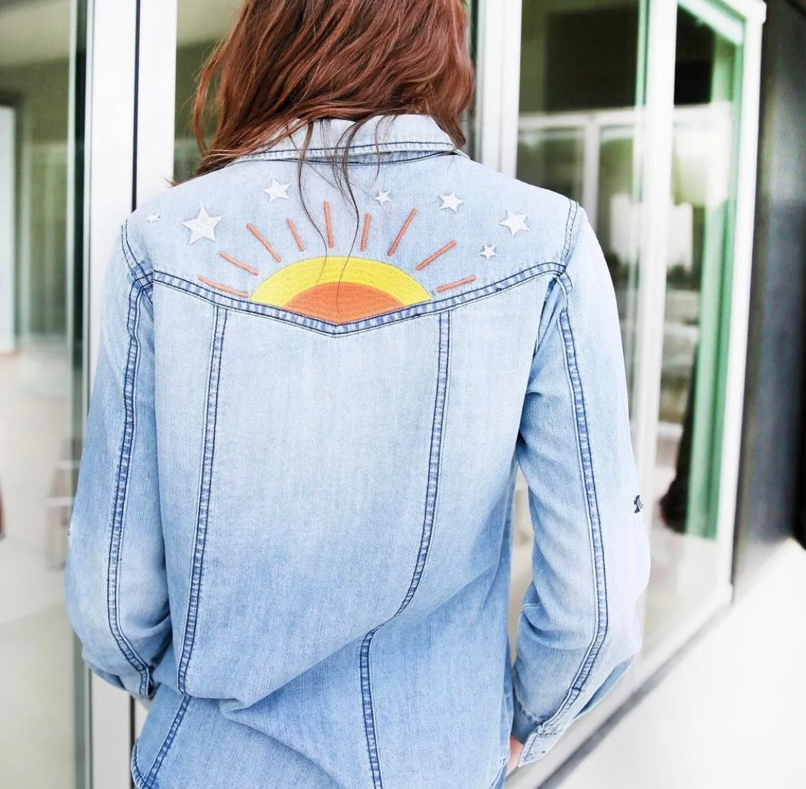 Hello Sunshine Embroidered Denim Shirt