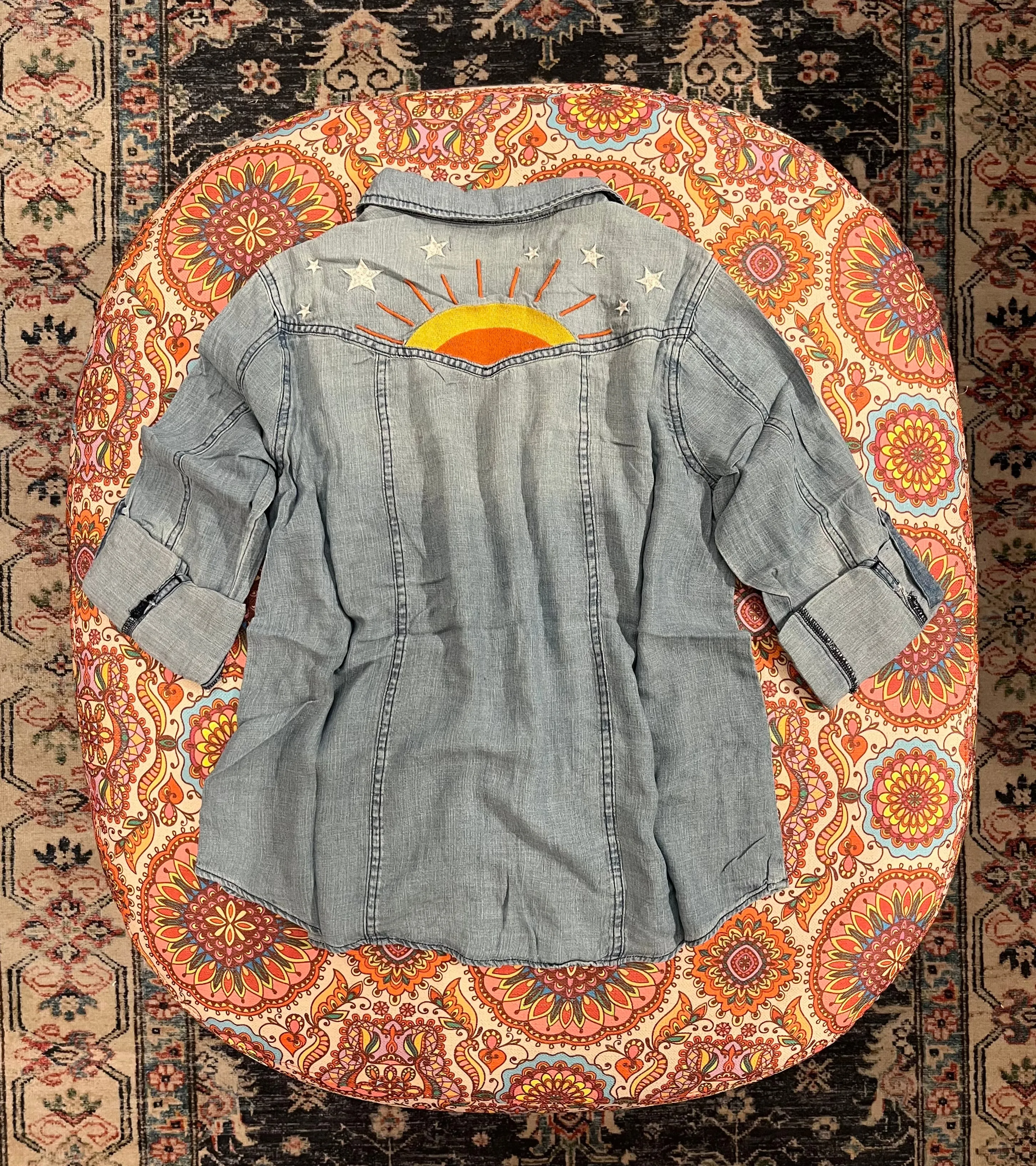 Hello Sunshine Embroidered Denim Shirt