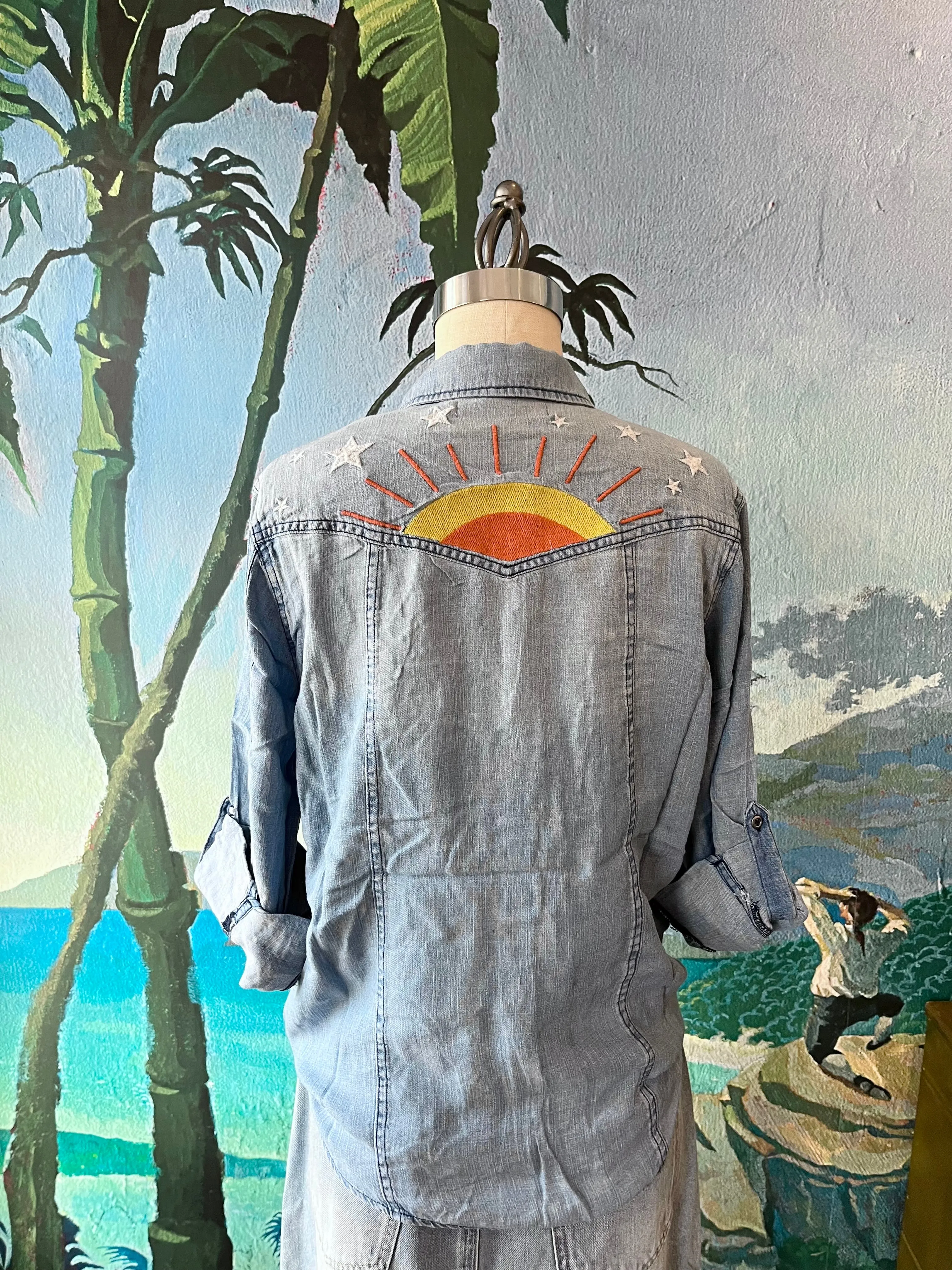 Hello Sunshine Embroidered Denim Shirt