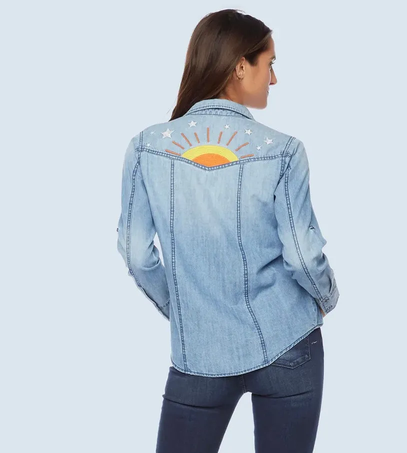 Hello Sunshine Embroidered Denim Shirt