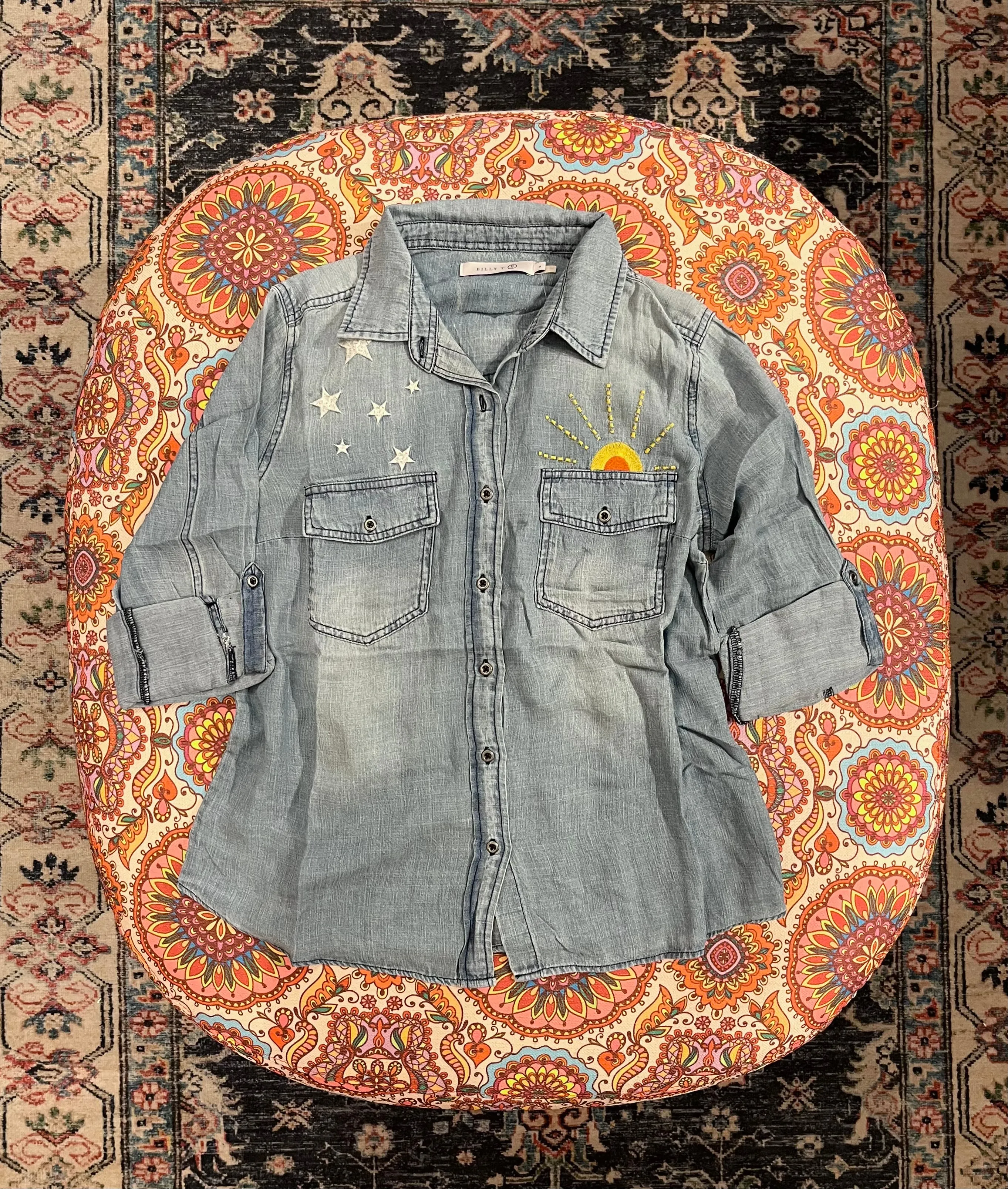 Hello Sunshine Embroidered Denim Shirt