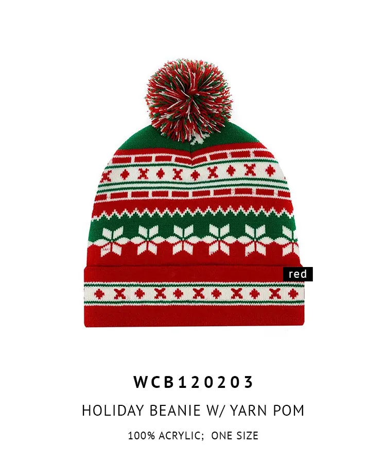 Holiday Beanie With Yarn Pom