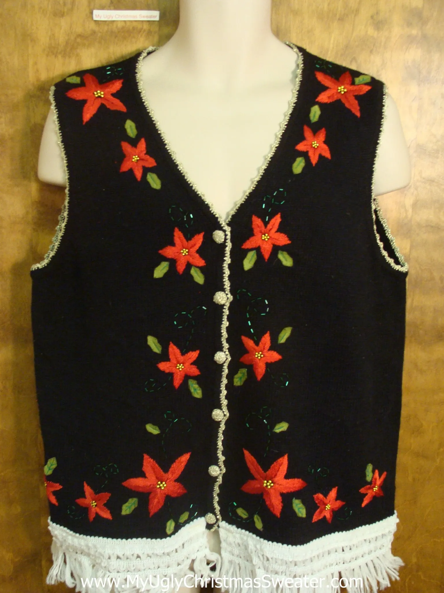 Holiday Poinsettias Cute Christmas Sweater Vest