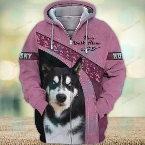Husky Love Never Walk Alone 3D Full Print Shirts, Christmas Dog Memorial Gifts for loss of Dog