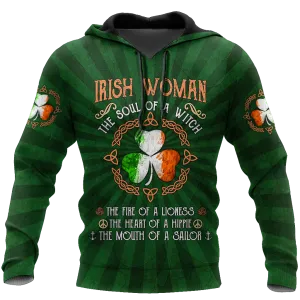 Irish Woman The Soul Of a Witch 3D Shirt, Shamrock Ireland Flag Shirt, Gif for Patrick's Day