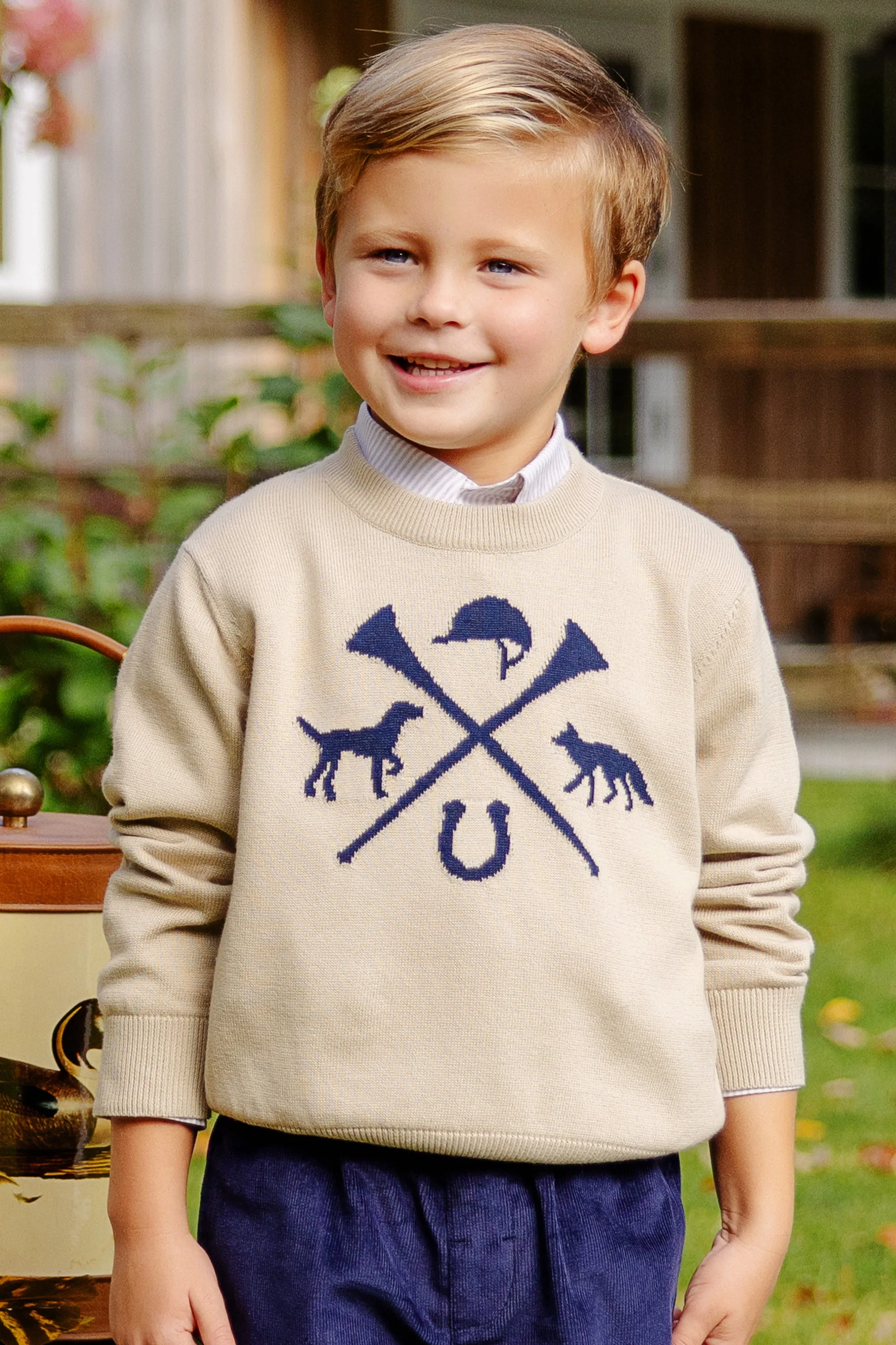 Isaac's Intarsia Sweater - Keeneland Khaki with Hunt Club Intarsia