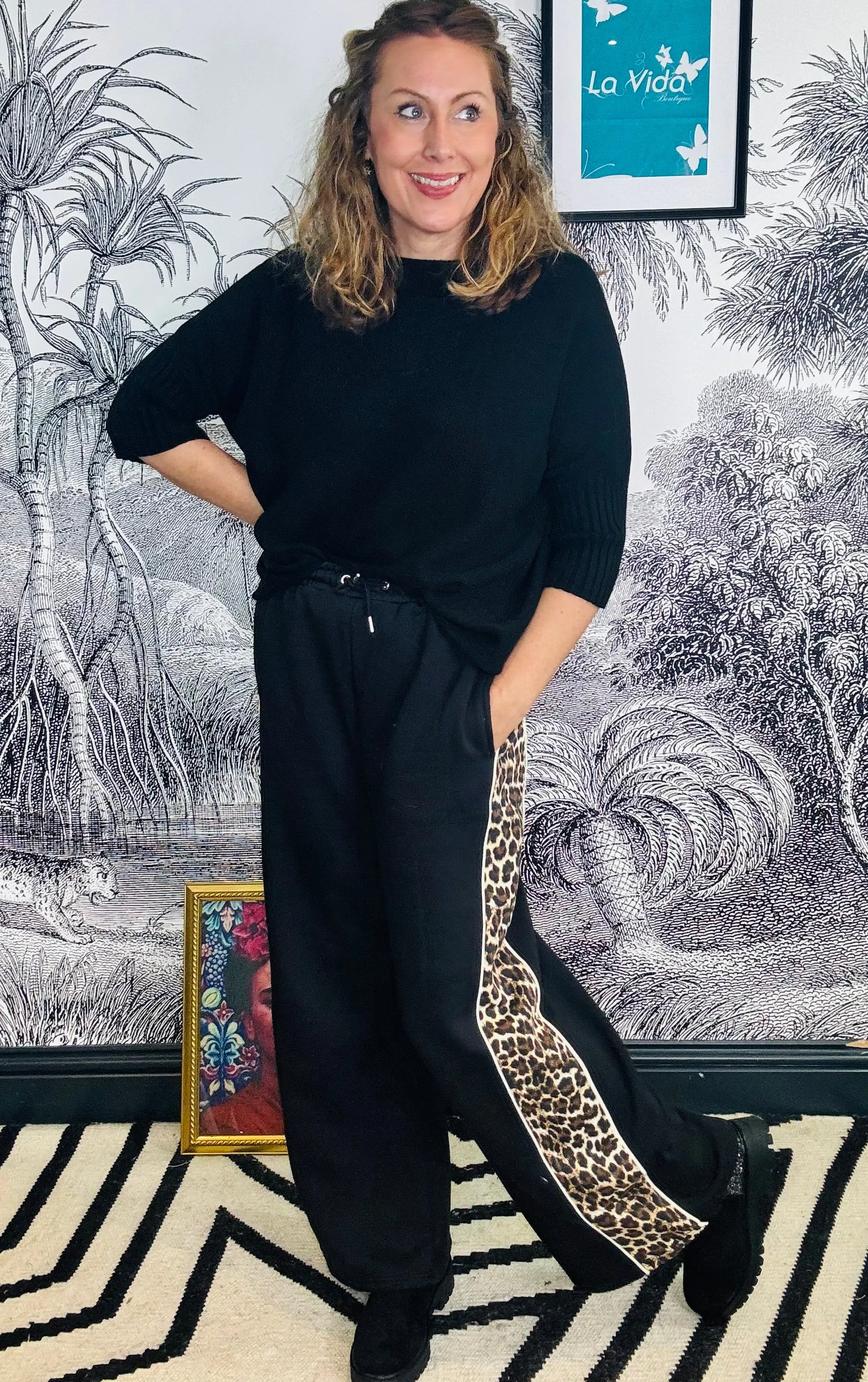 Jasmine Leopard Stripe Wide Leg Joggers