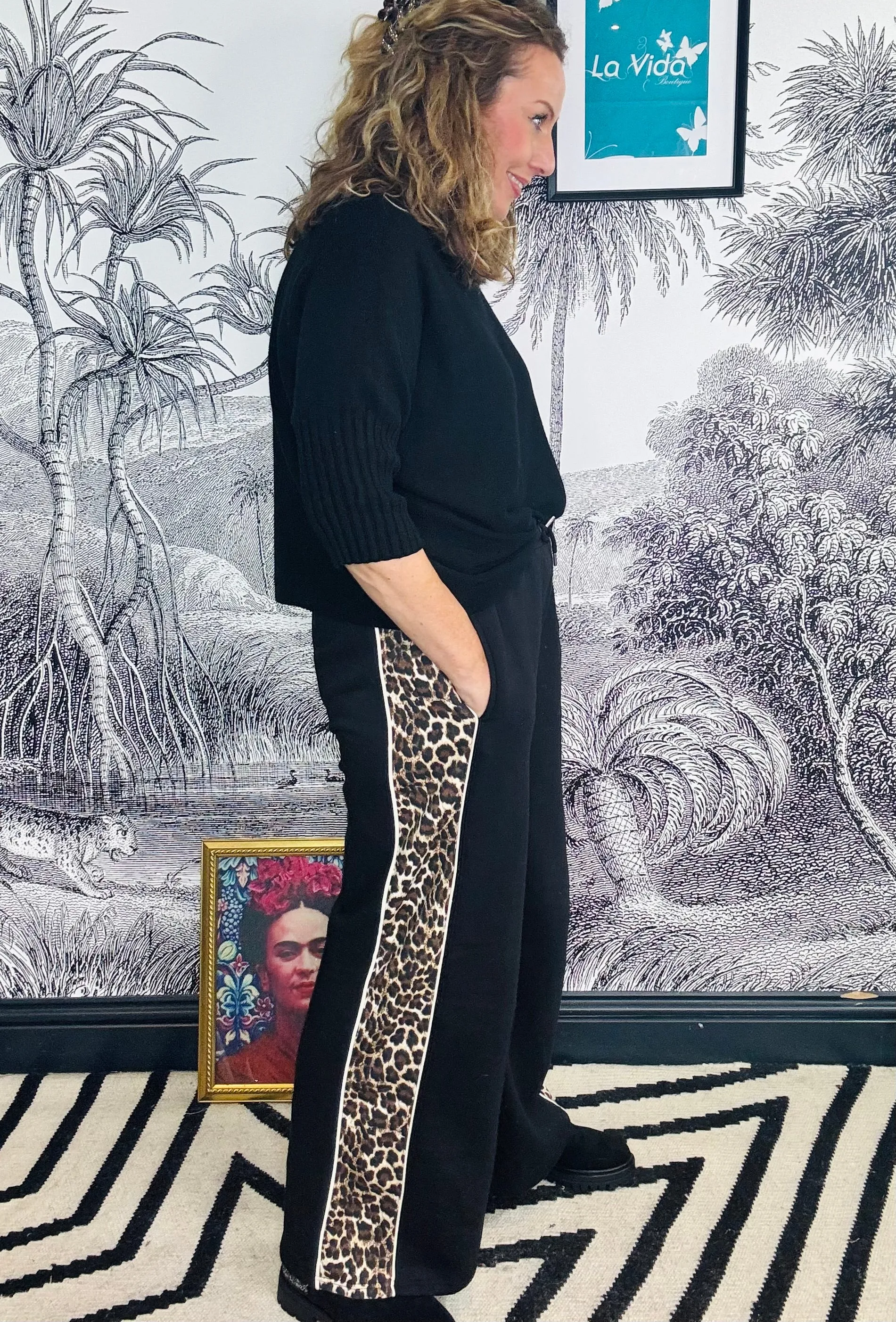 Jasmine Leopard Stripe Wide Leg Joggers