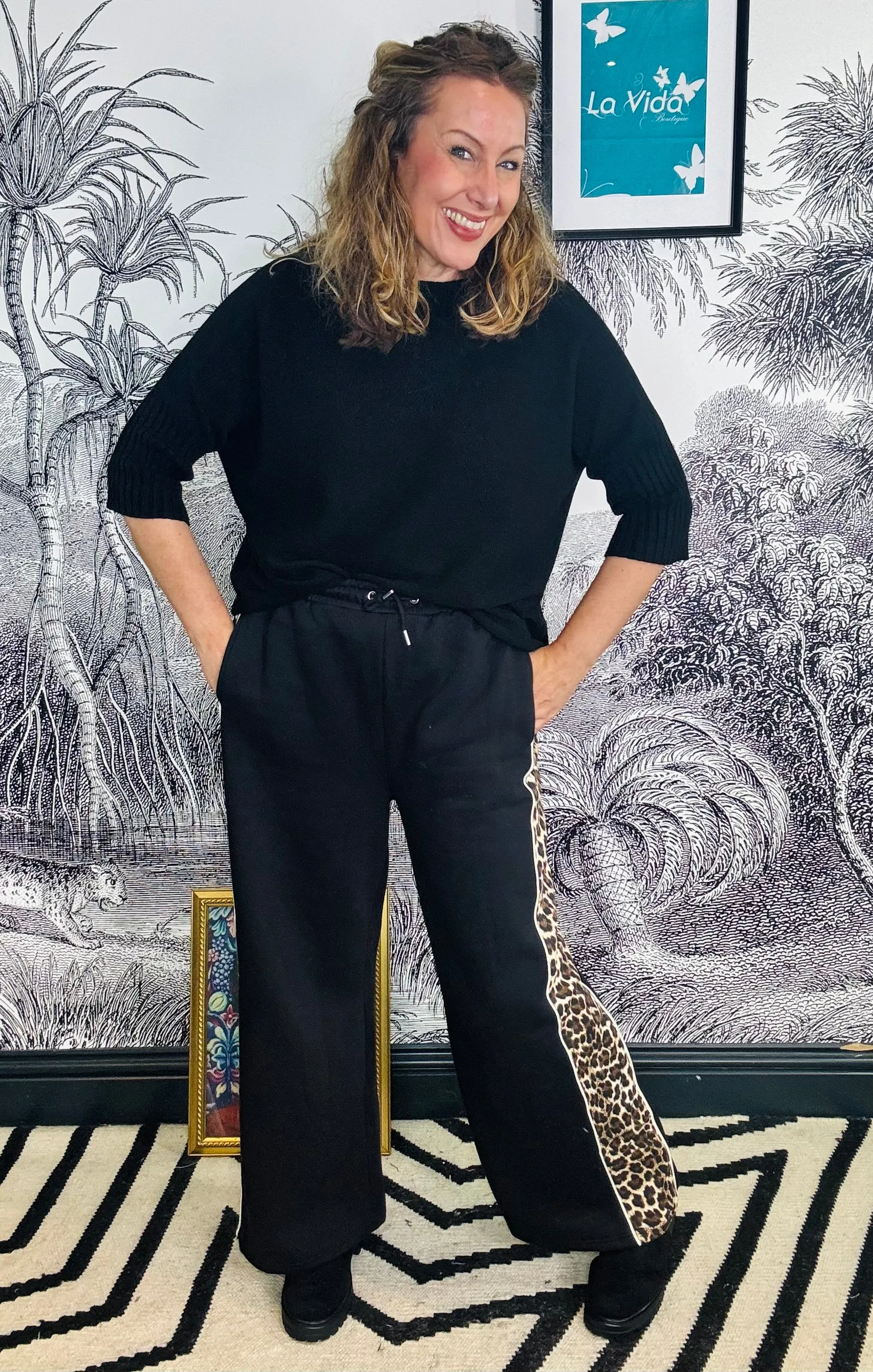 Jasmine Leopard Stripe Wide Leg Joggers