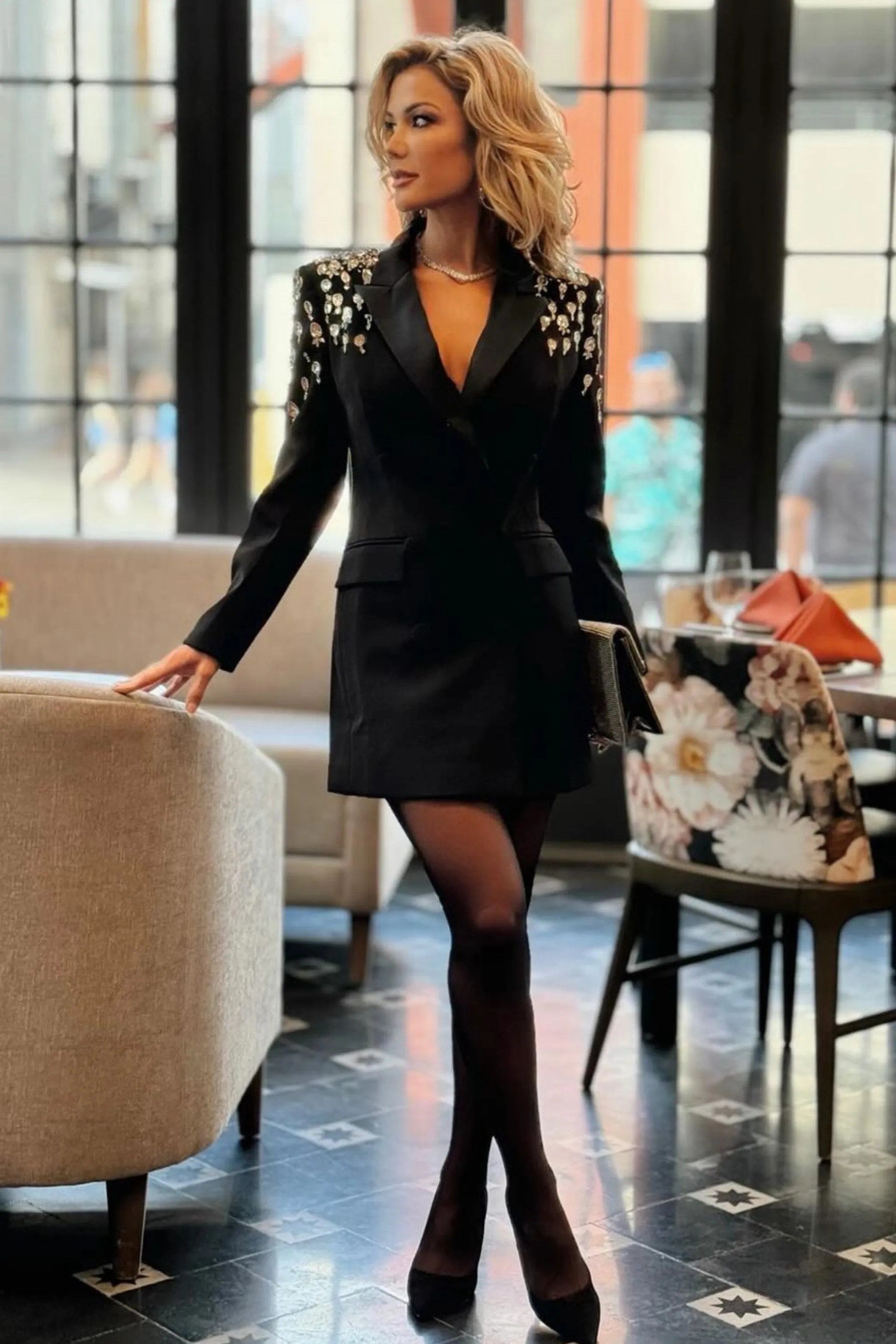 JÓIA BLACK EMBELLISHED BLAZER DRESS