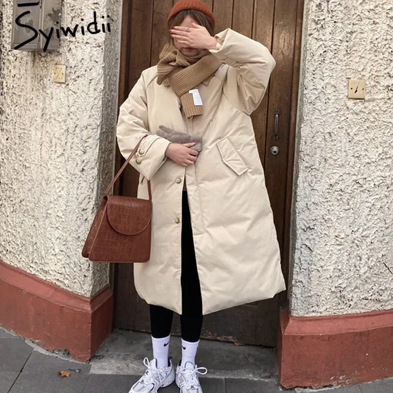 Joskaa Fashion Winter Jacket Women Elegant Coat Turn Down Collar 2024 New Oversized Loose Khaki Black Outerwear Casual Parkas