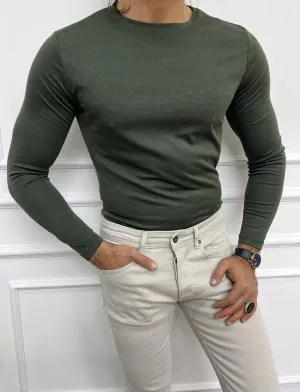 Khaki Slim Fit Round neck Sweater for Men | GentWith.com