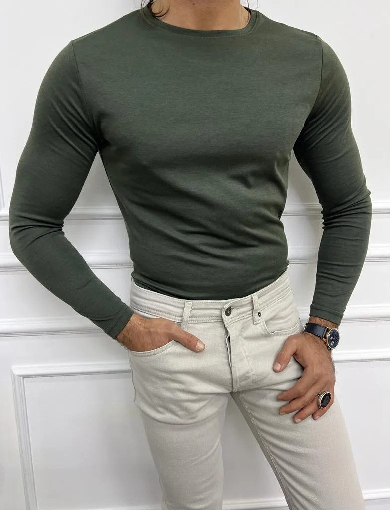 Khaki Slim Fit Round neck Sweater for Men | GentWith.com